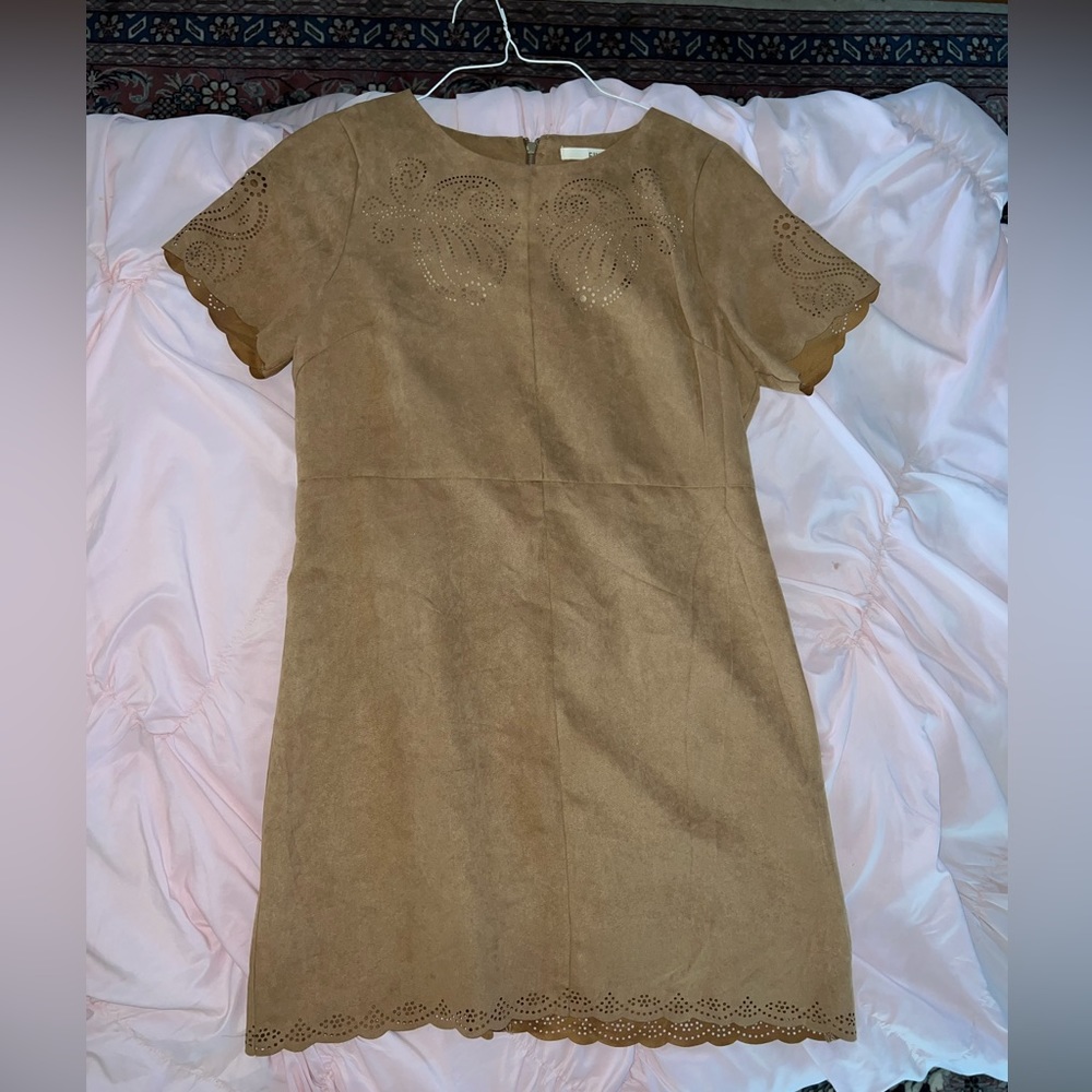 Brown Short Sleeve Mini Dress